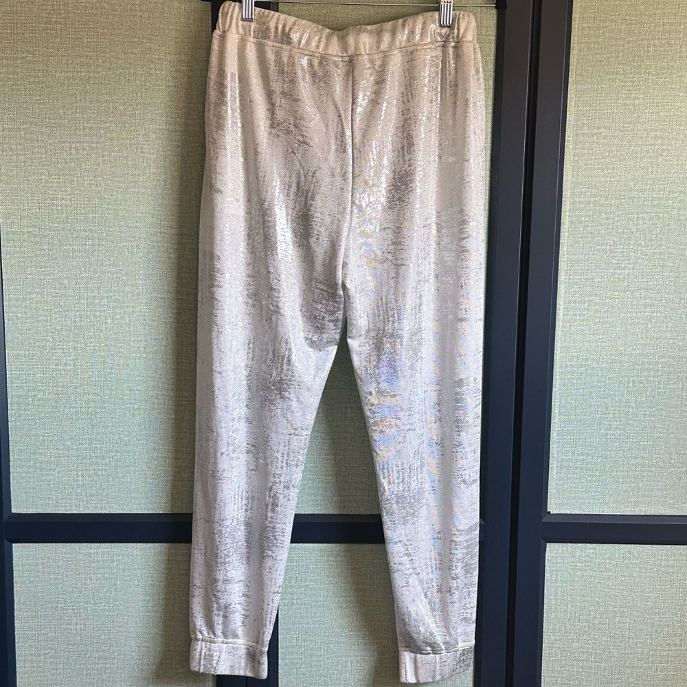 Oober Swank Silky White Metallic Drawstring Jogger Pants, NWOT, Size M - Picture 3 of 9